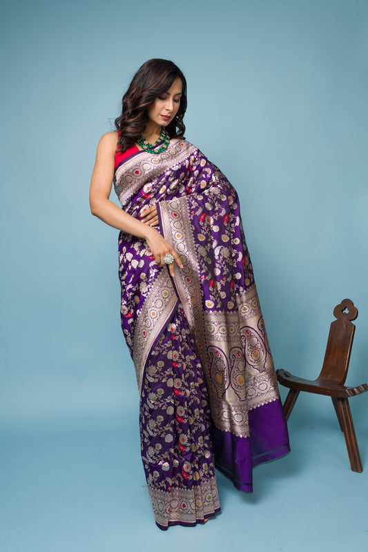 Purple Pure Katan Silk Banarasi Handloom Saree with Zari work