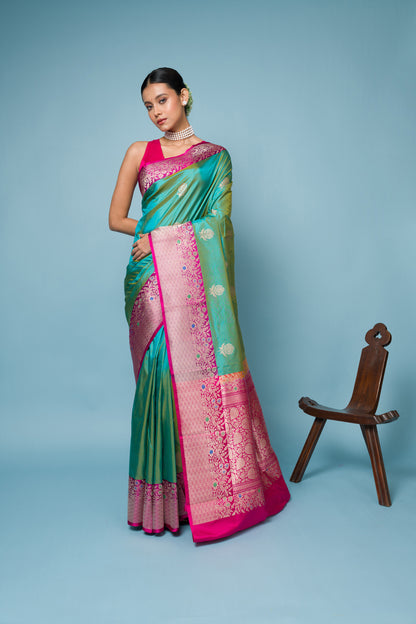Pink Firoji Pure Katan Silk Banarasi Handloom Saree with Zari work