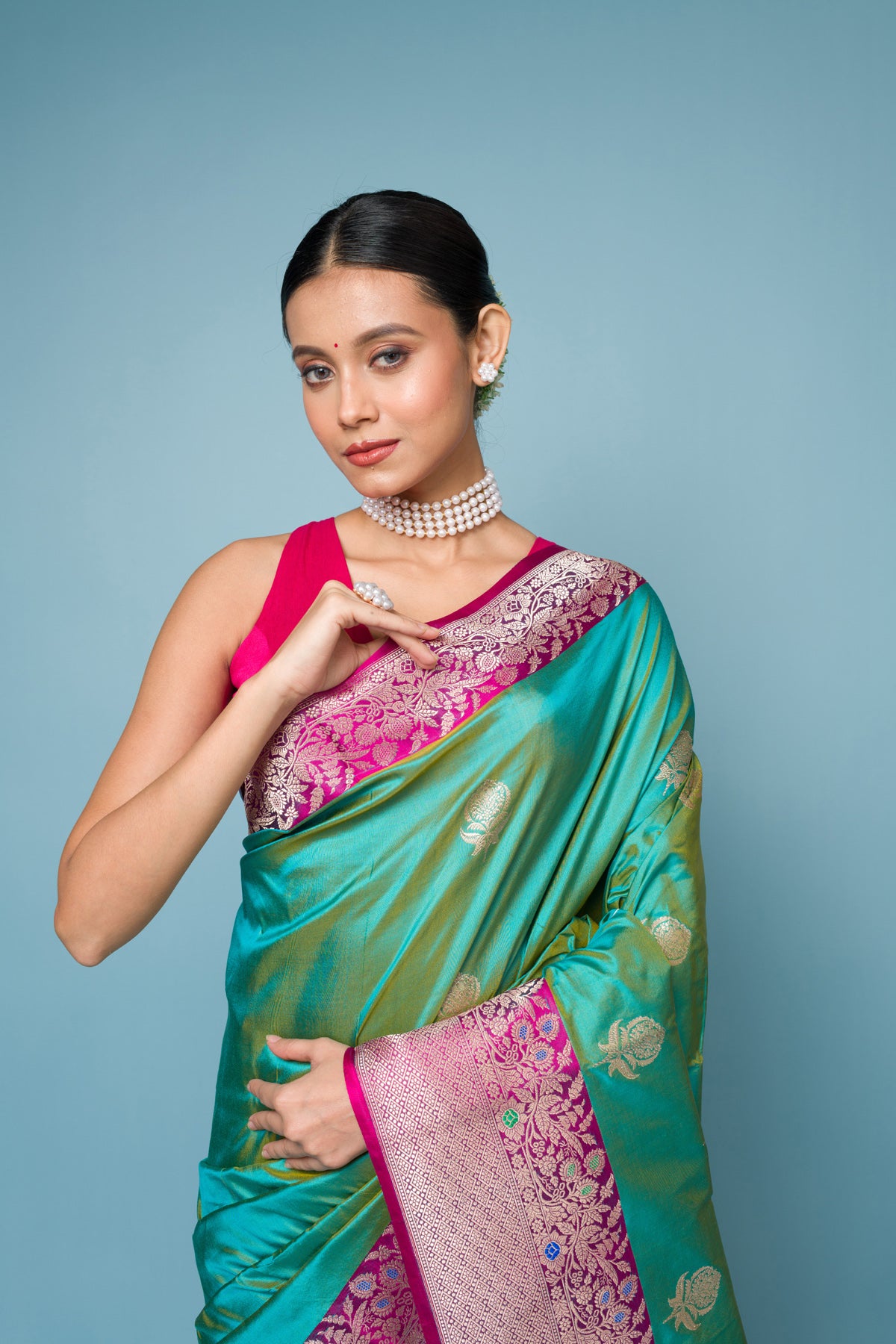 Pink Firoji Pure Katan Silk Banarasi Handloom Saree with Zari work