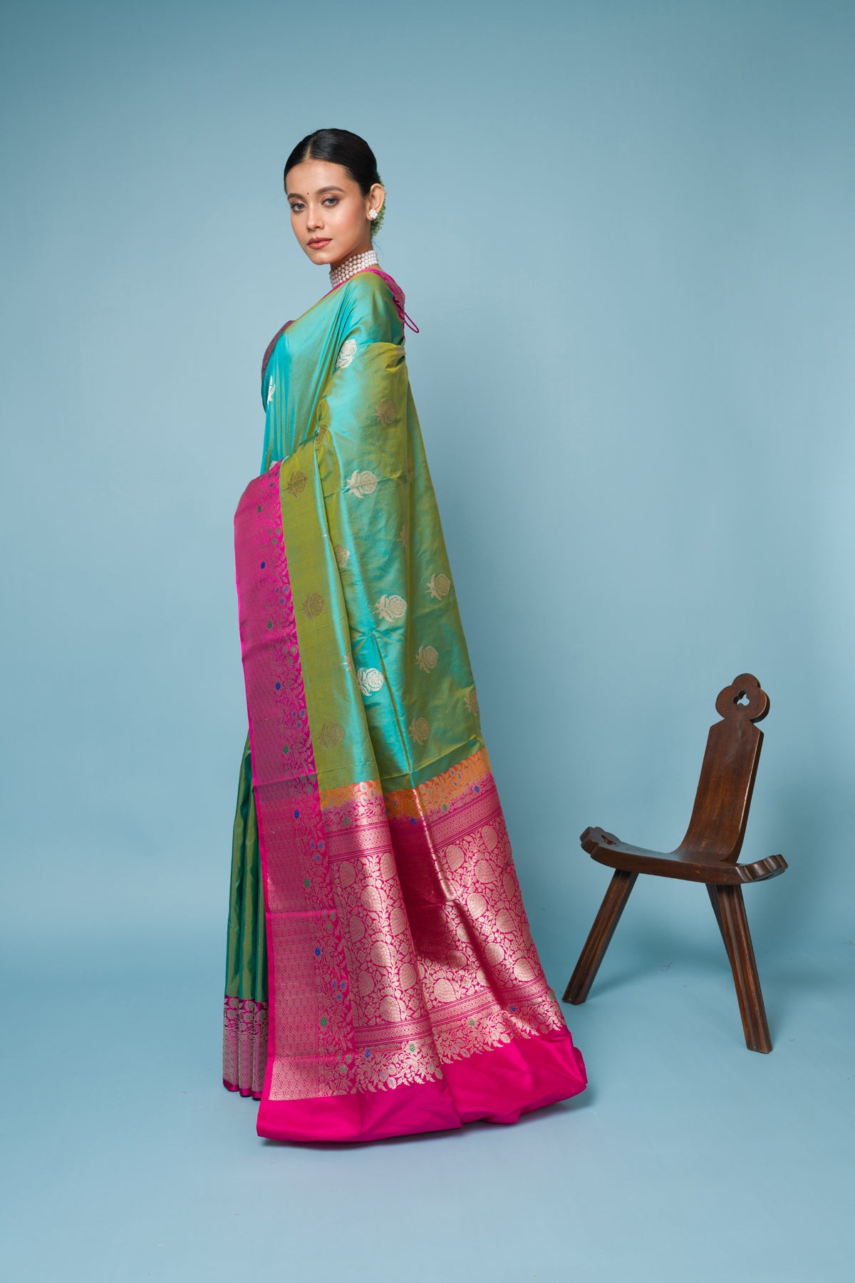 Pink Firoji Pure Katan Silk Banarasi Handloom Saree with Zari work