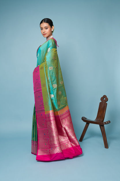 Pink Firoji Pure Katan Silk Banarasi Handloom Saree with Zari work