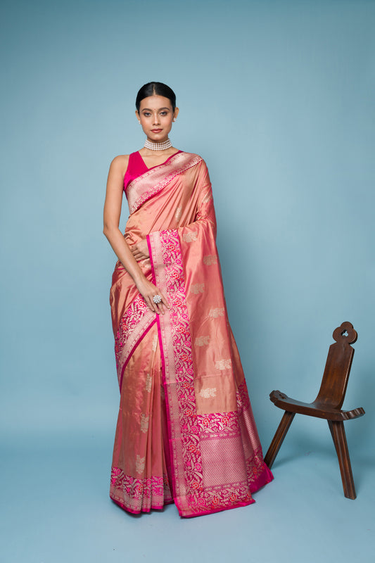 Pink Pure Katan Silk Banarasi Handloom Saree with Zari work
