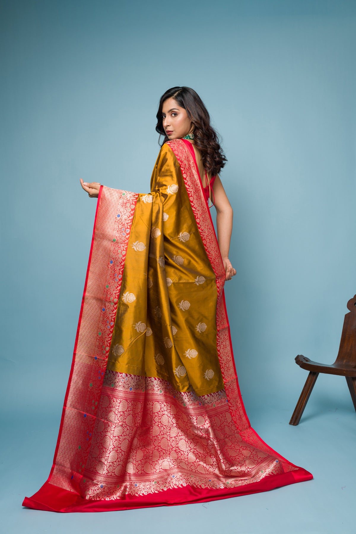 Red Musard Pure Katan Silk Banarasi Handloom Saree with Zari work