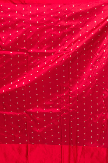 White Red Pure Katan Silk Banarasi Handloom Saree with Zari work
