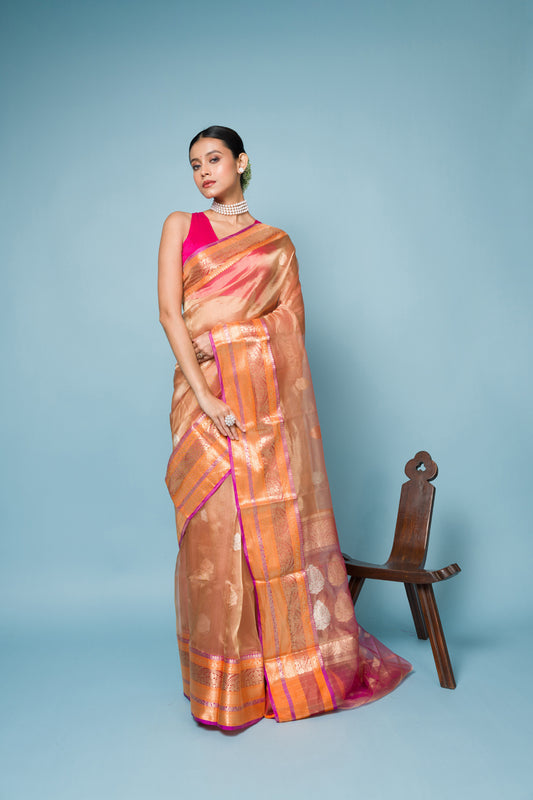 Pink Pure Tissue Silk Banarasi Handloom Saree with Zari work