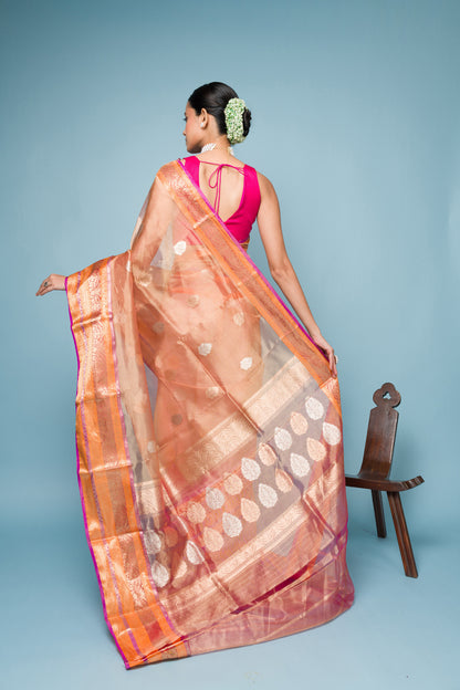 Pink Pure Tissue Silk Banarasi Handloom Saree with Zari work