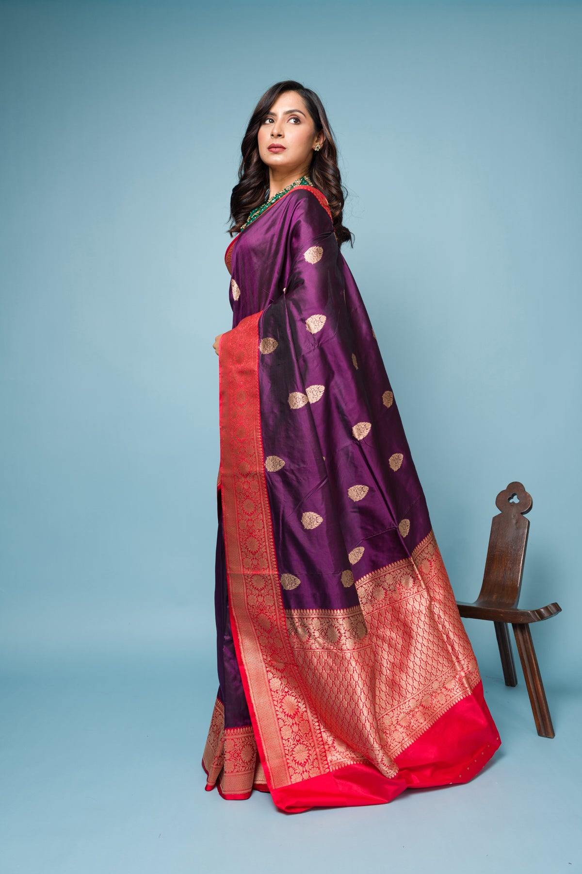 Red Wine Pure Katan Silk Banarasi Handloom Saree with Zari work