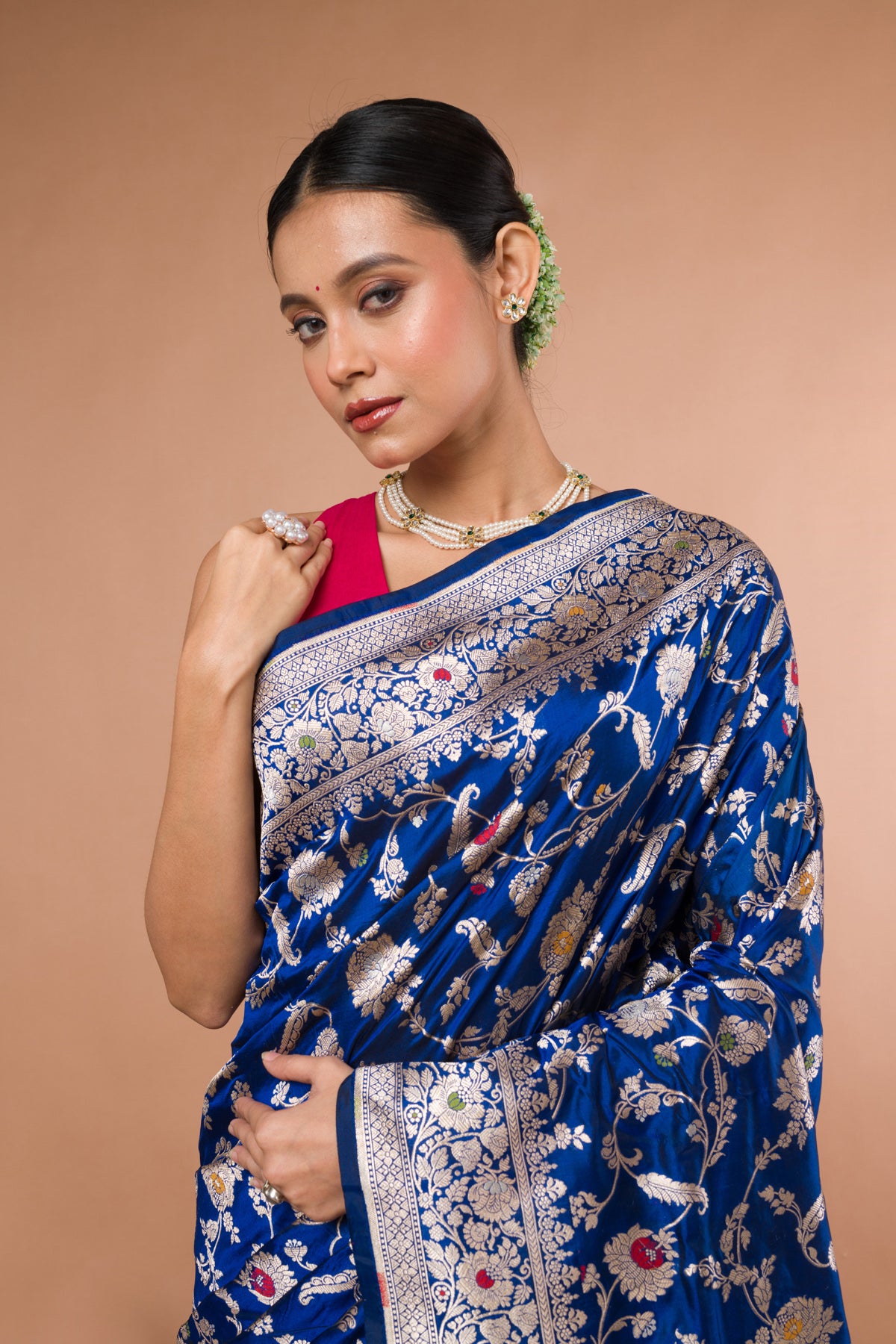Blue Meena Pure Katan Silk Banarasi Handloom Saree with Zari work