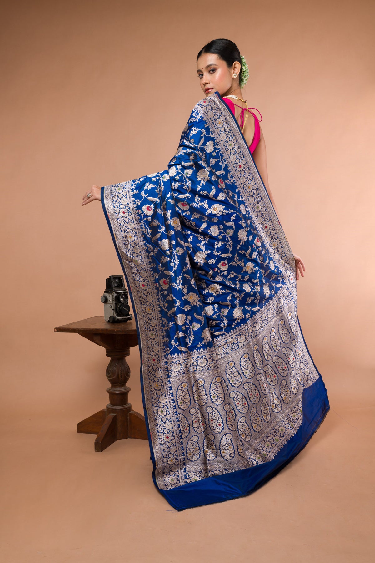 Blue Meena Pure Katan Silk Banarasi Handloom Saree with Zari work