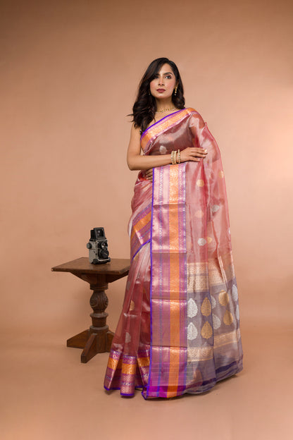 Multicolor Pure Tissue Silk Banarasi Handloom Saree with Zari work