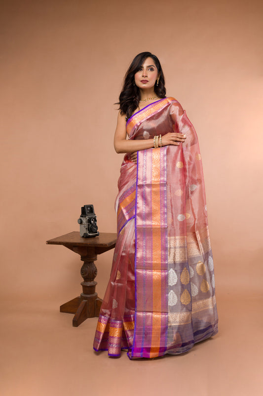 Multicolor Pure Tissue Silk Banarasi Handloom Saree with Zari work