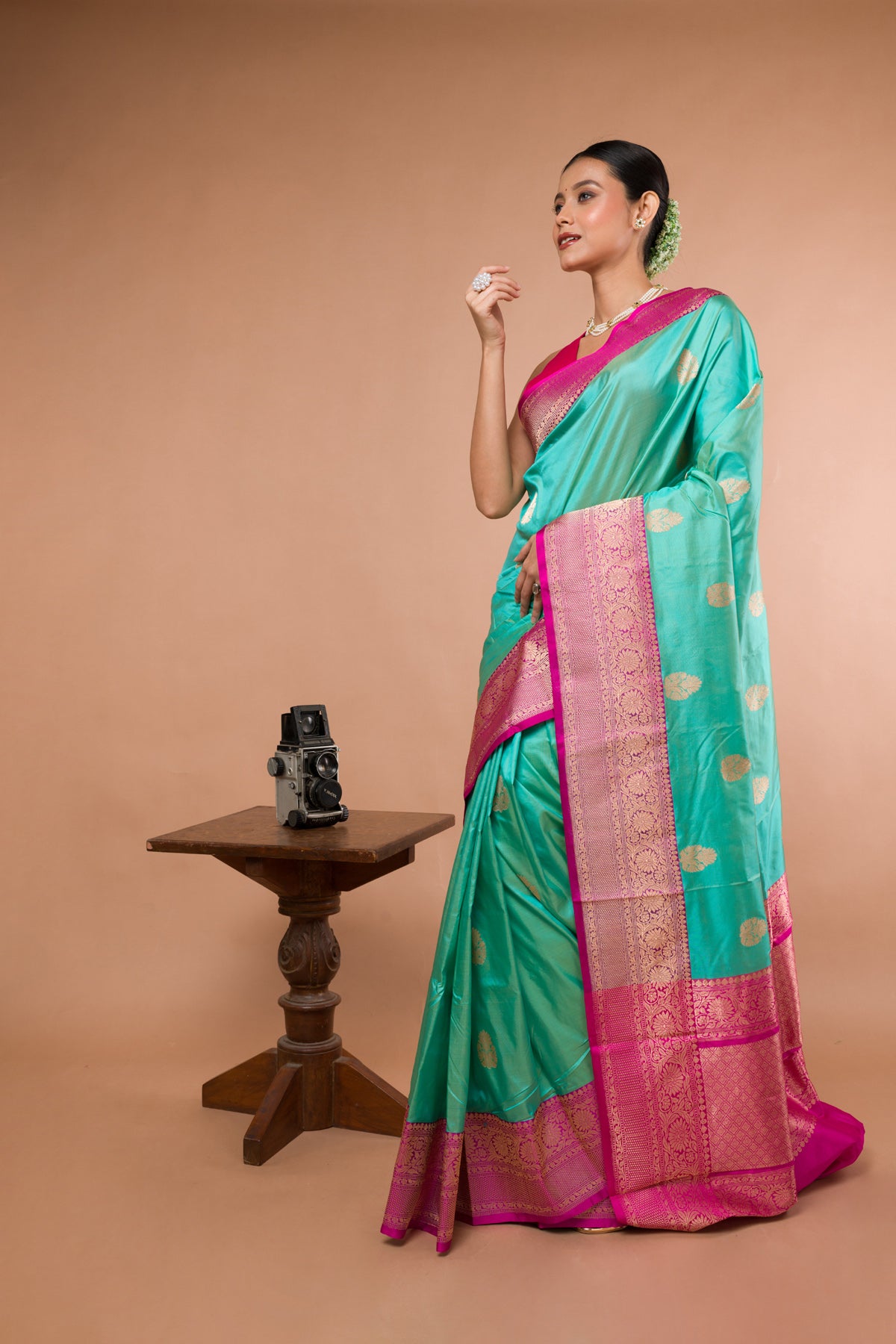 Pink Firoji Pure Katan Silk Banarasi Handloom Saree with Zari work