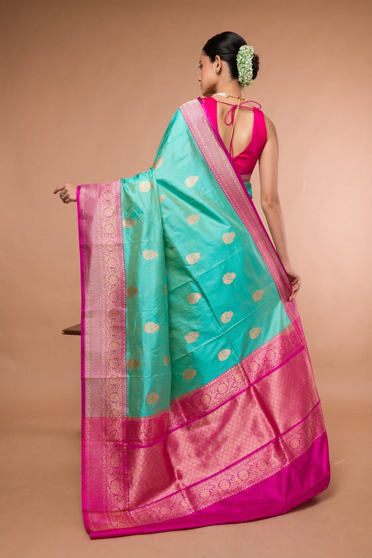 Pink Firoji Pure Katan Silk Banarasi Handloom Saree with Zari work