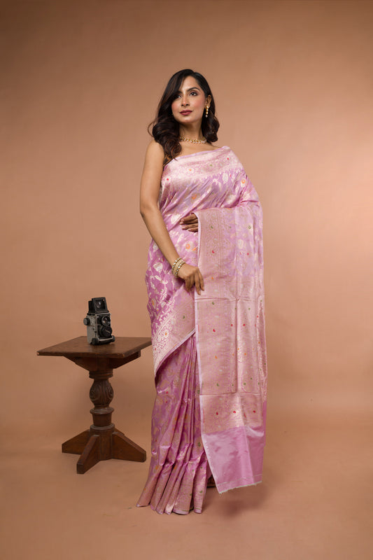 Pink Pure Katan Silk Banarasi Handloom Saree with Zari work
