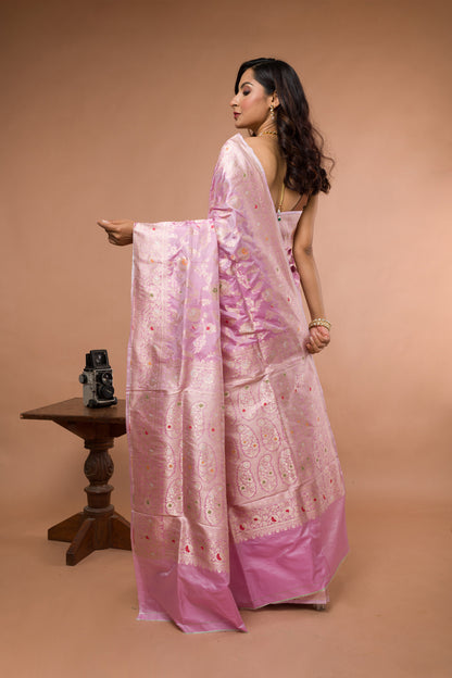 Pink Pure Katan Silk Banarasi Handloom Saree with Zari work