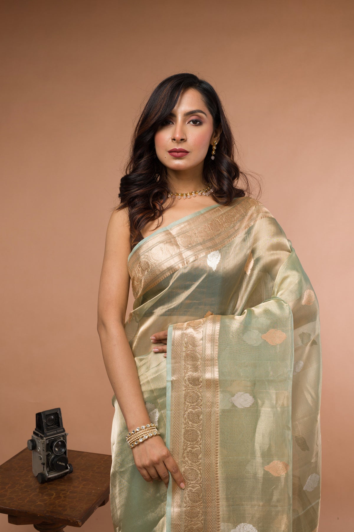 Pista Pure Tissue Silk Banarasi Handloom Saree with Zari work