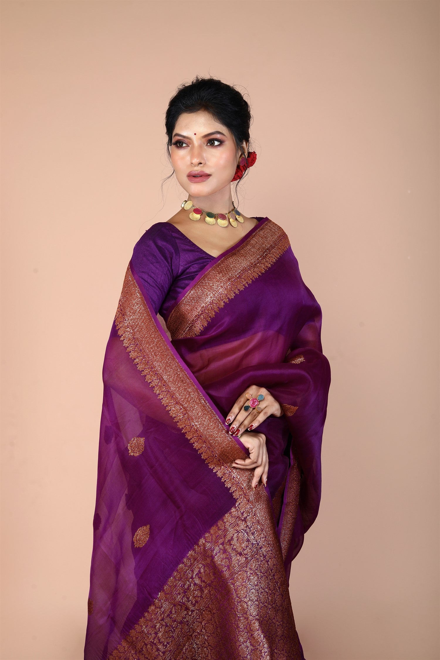 Purple Pure Organza Silk Banarasi Handloom Saree with Zari work