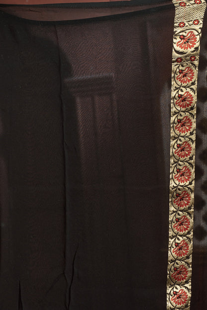 Black Multicolor Pure Chiffon Silk Khaddi Georgette Banarasi Handloom Saree with Zari work