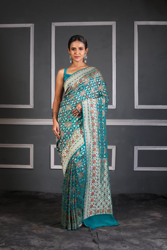 Tortoise Multicolor Pure Chiffon Silk Khaddi Georgette Banarasi Handloom Saree with Zari work