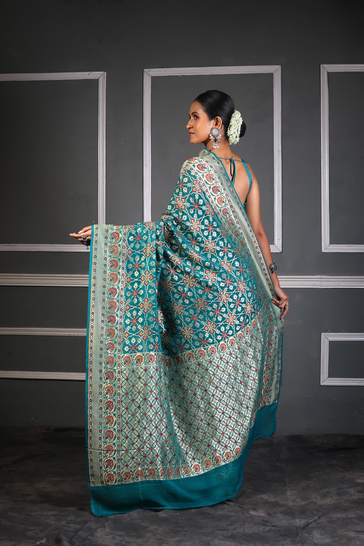 Tortoise Multicolor Pure Chiffon Silk Khaddi Georgette Banarasi Handloom Saree with Zari work