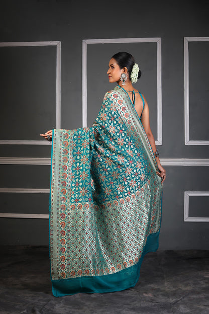 Tortoise Multicolor Pure Chiffon Silk Khaddi Georgette Banarasi Handloom Saree with Zari work