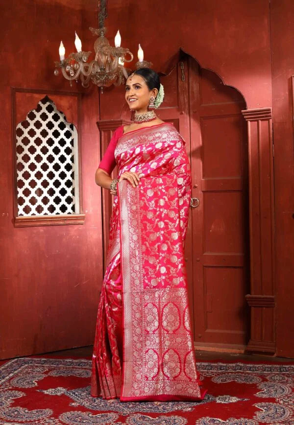 Pink Pure Katan Silk Banarasi Handloom Saree with Zari work