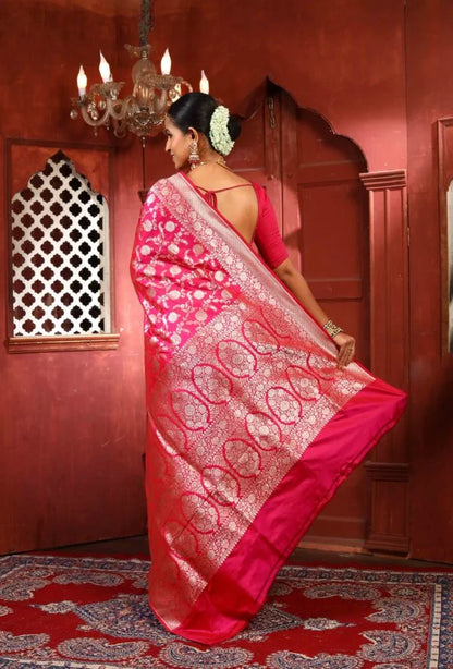 Pink Pure Katan Silk Banarasi Handloom Saree with Zari work