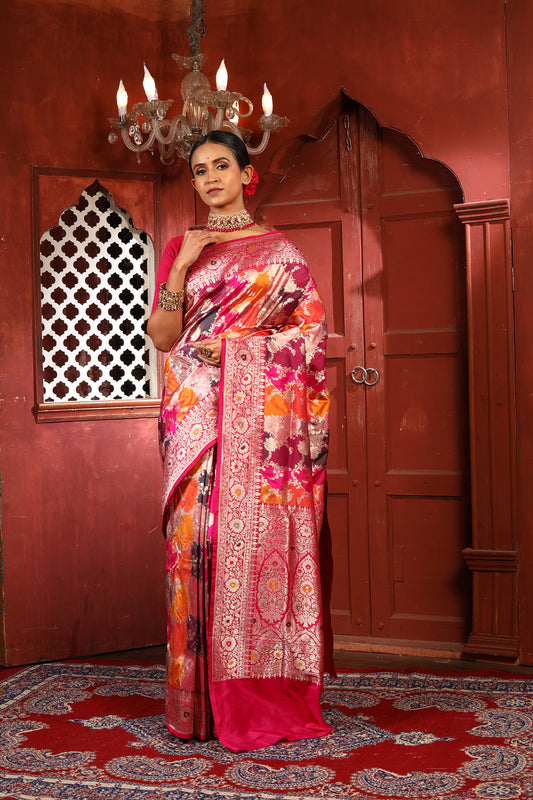 Multi-color Rangkaat Pure Katan Silk Banarasi Handloom Saree with Zari work