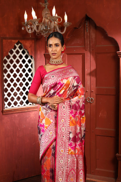 Multi-color Rangkaat Pure Katan Silk Banarasi Handloom Saree with Zari work