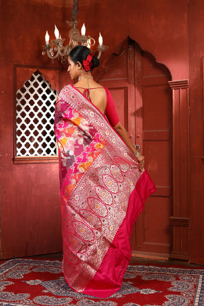 Multi-color Rangkaat Pure Katan Silk Banarasi Handloom Saree with Zari work