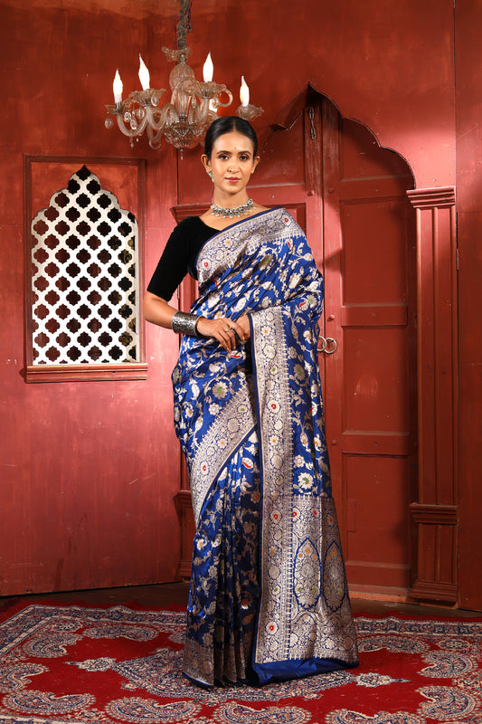 Blue Pure Katan Silk Banarasi Handloom Saree with Zari work