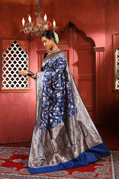 Blue Pure Katan Silk Banarasi Handloom Saree with Zari work