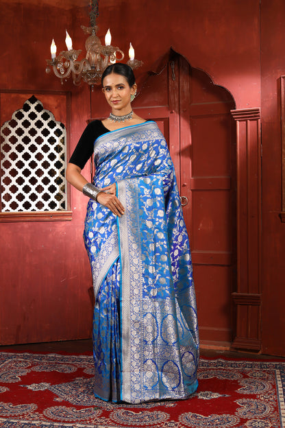 Blue Pure Katan Silk Banarasi Handloom Saree with Zari work