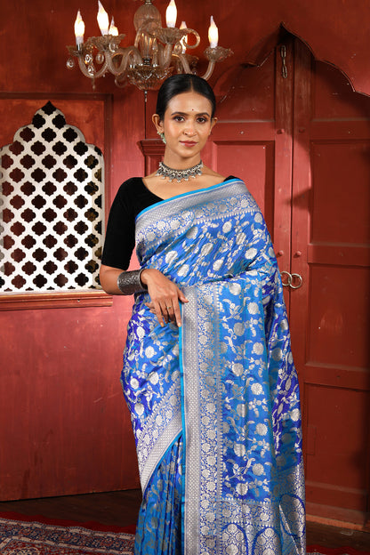 Blue Pure Katan Silk Banarasi Handloom Saree with Zari work