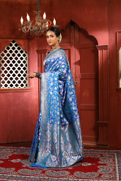 Blue Pure Katan Silk Banarasi Handloom Saree with Zari work