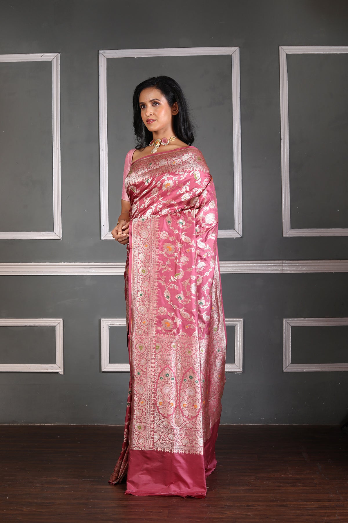 Pink Pure Katan Silk Banarasi Handloom Saree with Zari work