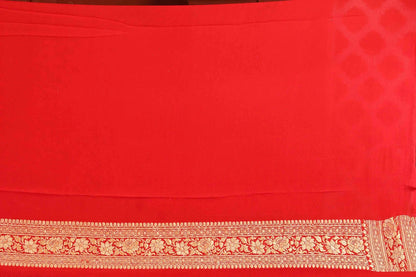 Red Bottle Green Pure Chiffon Silk Khaddi Georgette Banarasi Handloom Saree with Zari work