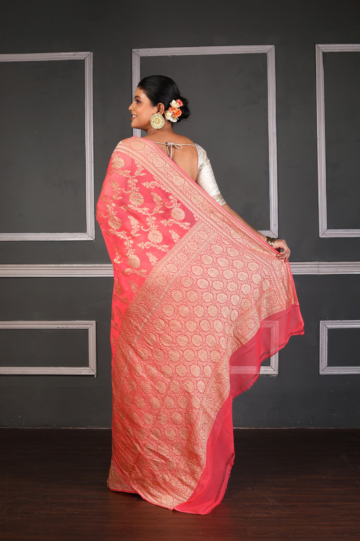 Pink Pure Chiffon Silk Khaddi Georgette Banarasi Handloom Saree with Zari work