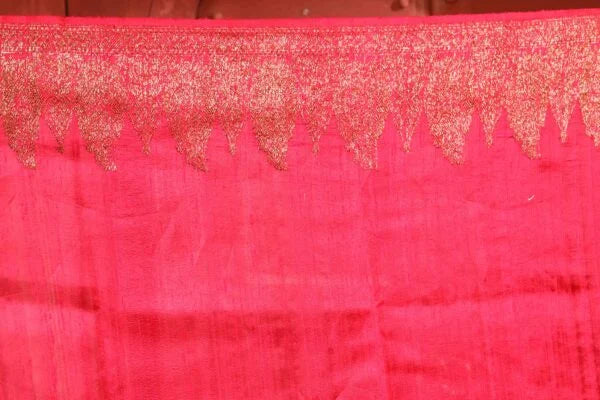 Red Pure Dupion Silk Banarasi Handloom Saree with Zari work