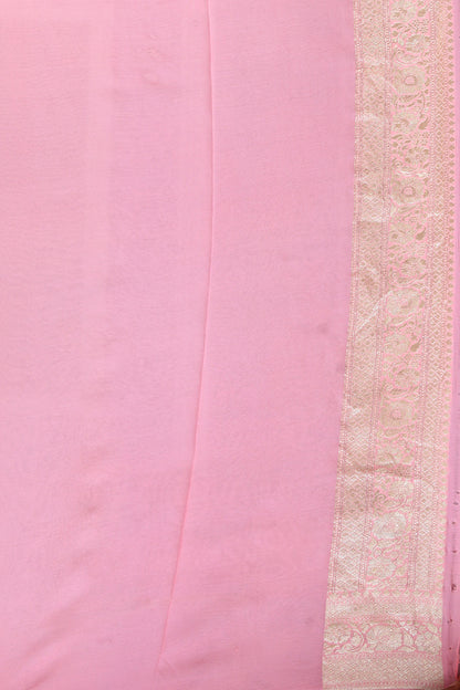 Baby Pink Pure Chiffon Khaddi Goergette Silk Banarasi Handloom Saree with Zari work