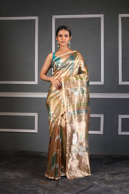 Multicolor Pure Tissue Silk Banarasi Handloom Saree with Zari work