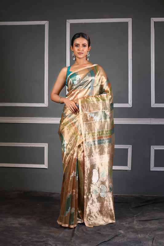 Multicolor Pure Tissue Silk Banarasi Handloom Saree with Zari work