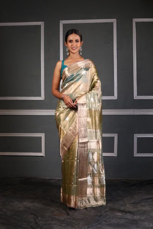 Multicolor Pure Tissue Silk Banarasi Handloom Saree with Zari work