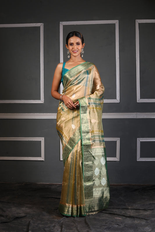 Multicolor Pure Tissue Silk Banarasi Handloom Saree with Zari work