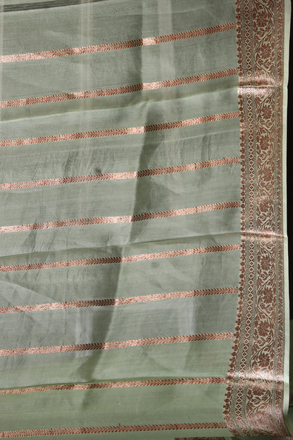 Pista Pure Organza Silk Banarasi Handloom Saree with Zari work