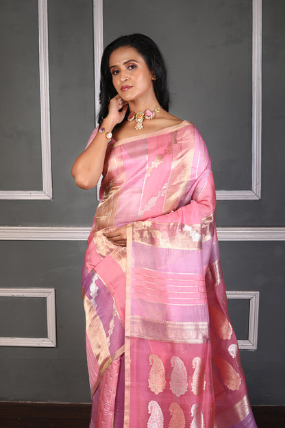 Pink Pure Tissue Silk Banarasi Handloom Saree with Zari work