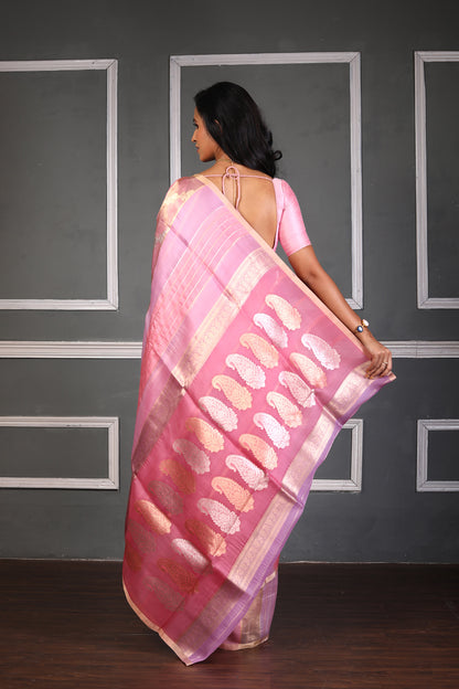 Pink Pure Tissue Silk Banarasi Handloom Saree with Zari work