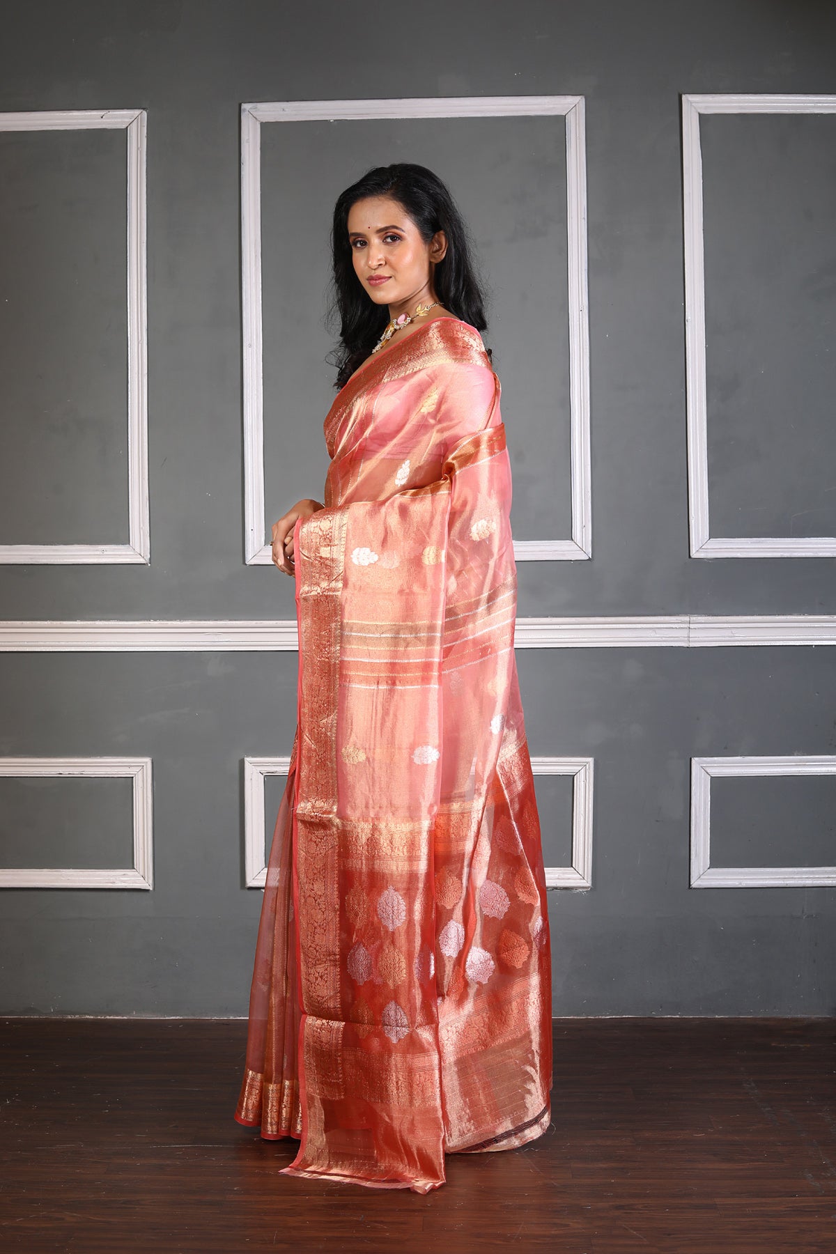 Pink Pure Tissue Silk Banarasi Handloom Saree with Zari work