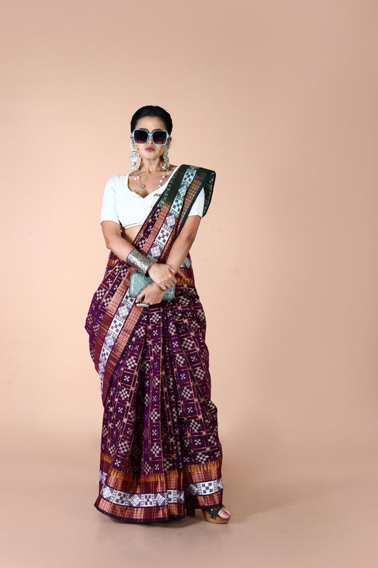 Magenta Viscose cotton Banarasi Saree
