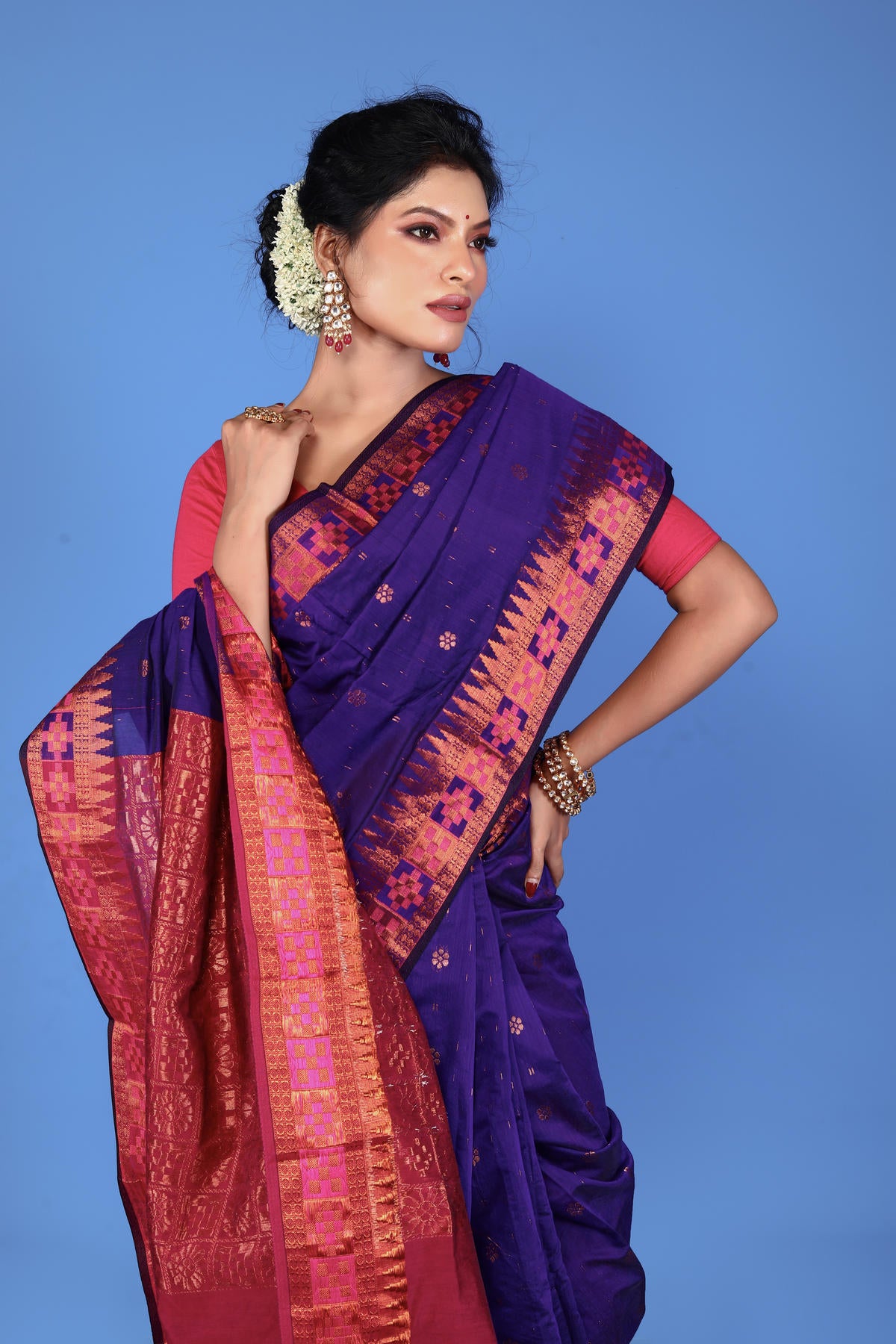 Purple Viscose cotton Banarasi Saree